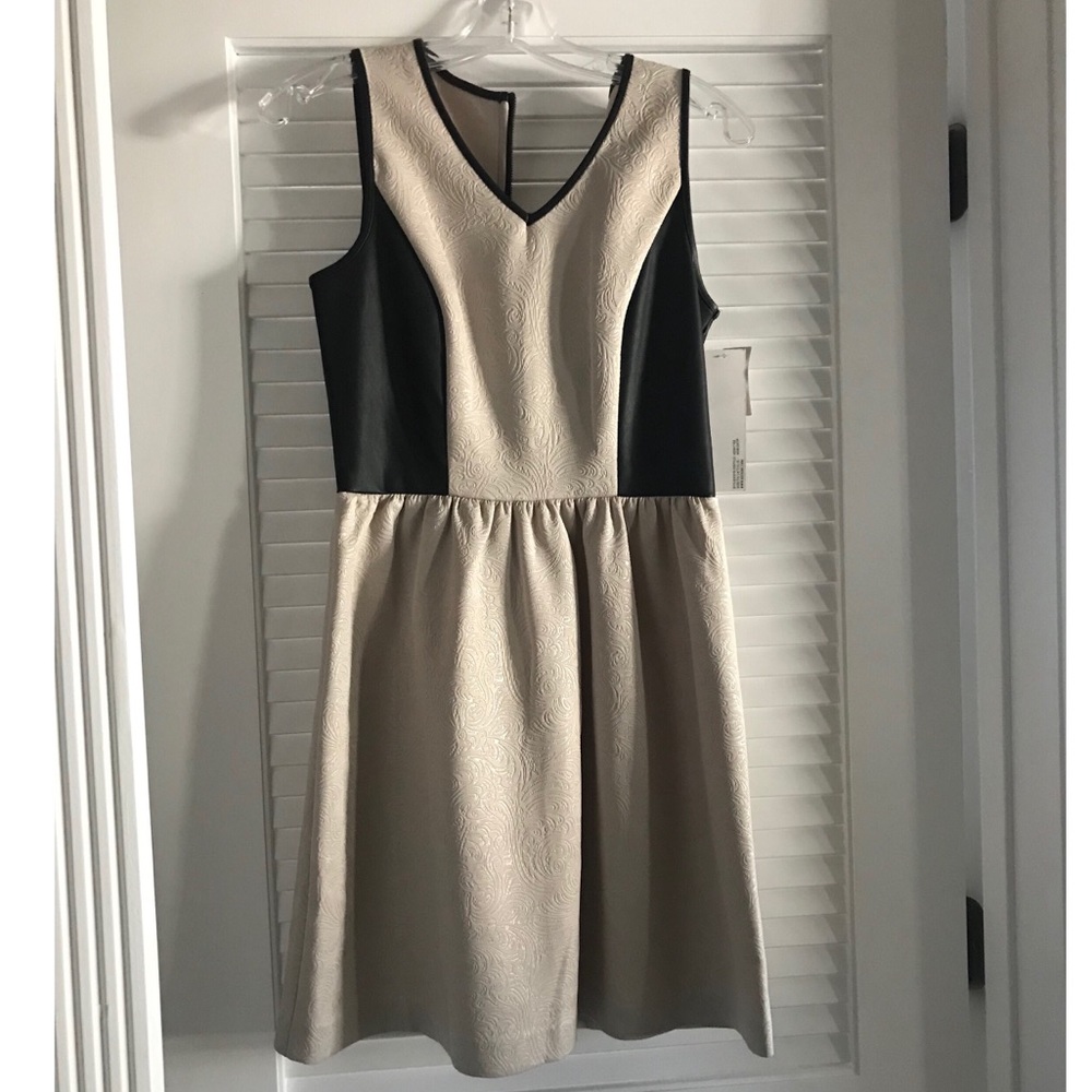 Beige + Pleather embossed cocktail dress NWT